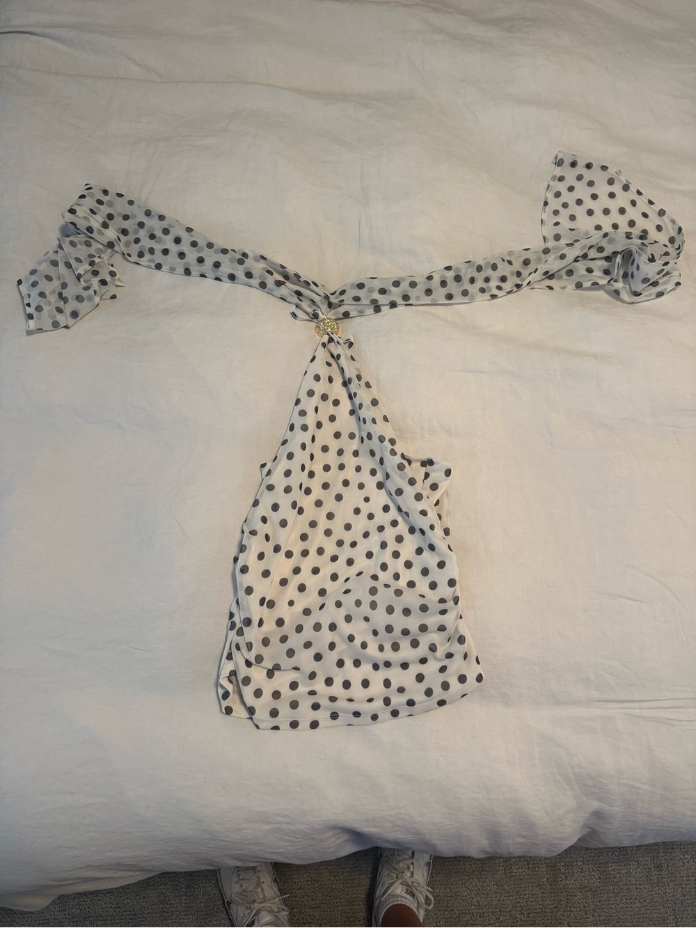 H&M MESH HALTERNECK TOP CREAM/POLKA DOT - Picture 3 of 6